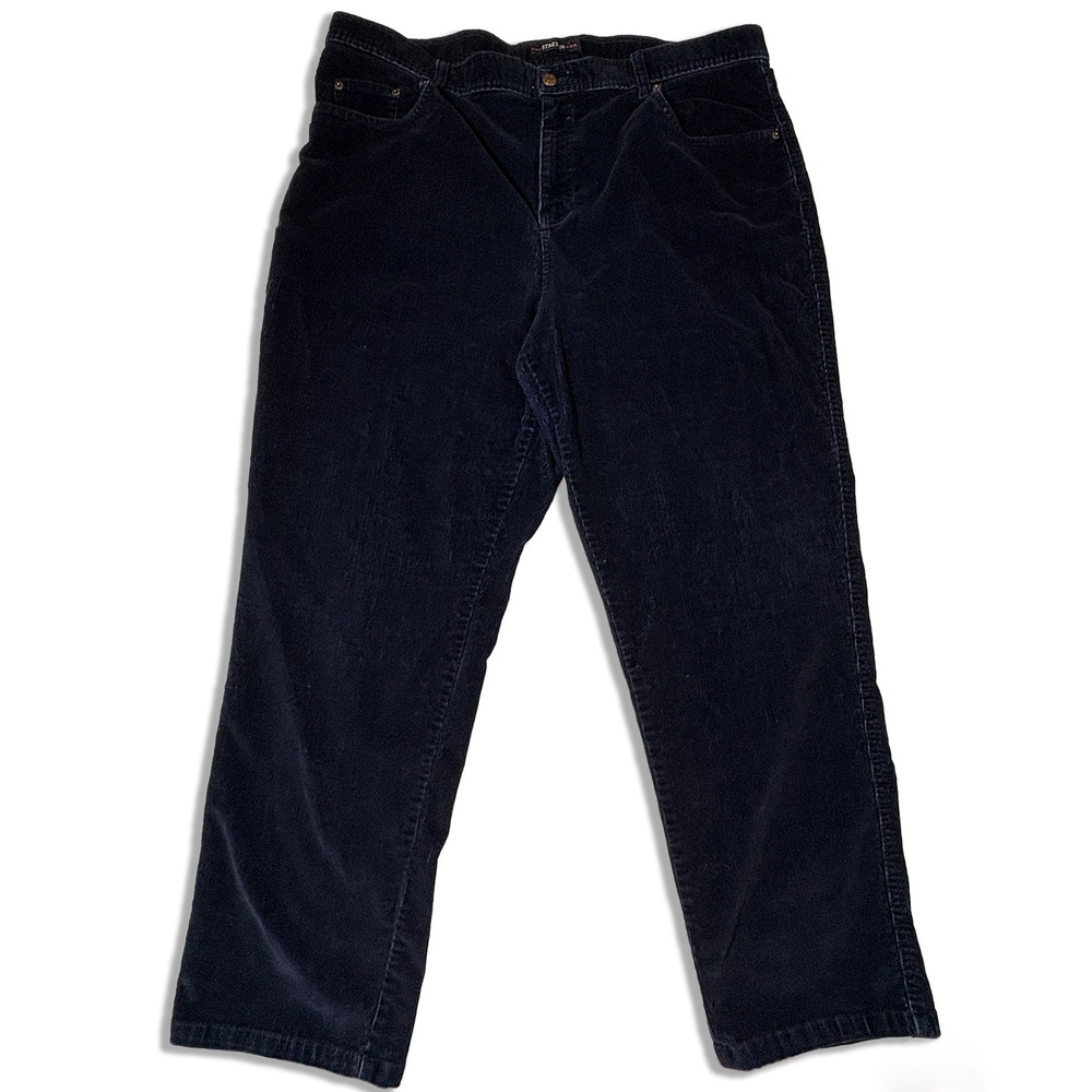 Womens Navy Blue Corduroy Pants Stretch Straight Leg High Rise Grunge Work 22W